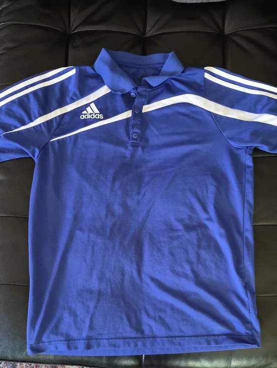adidas Blue Polo with White Stripe Accents