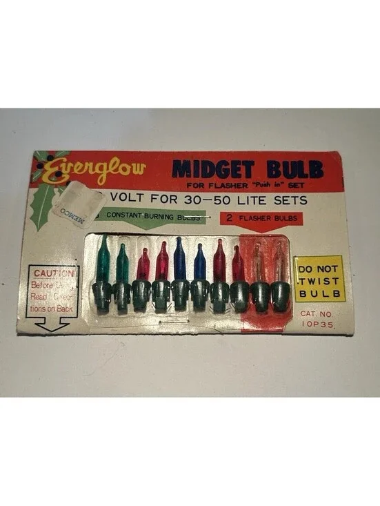Vintage Everglow Replacement Light Bulbs Midget Set Push In 10 Bulbs
