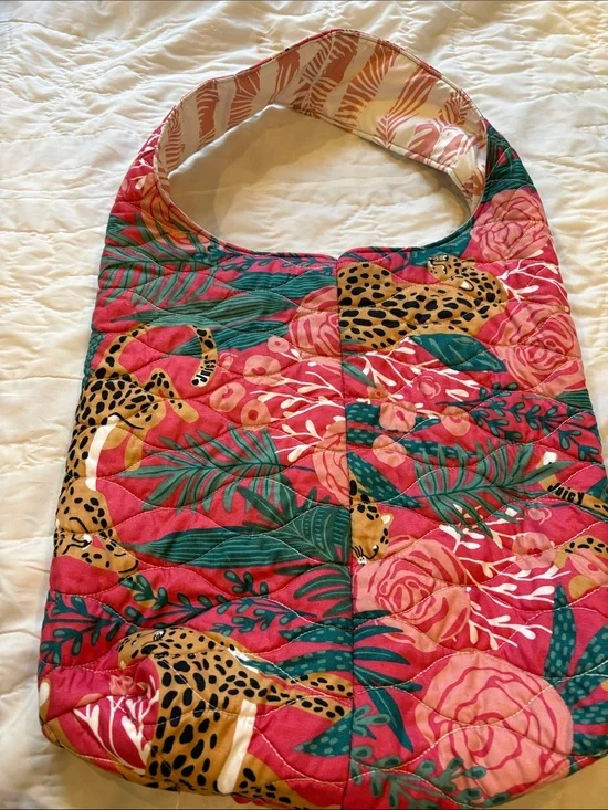 Upcycled Juicy Couture  pillow case, Quilted Floral & Leopard Print Hobo Bag