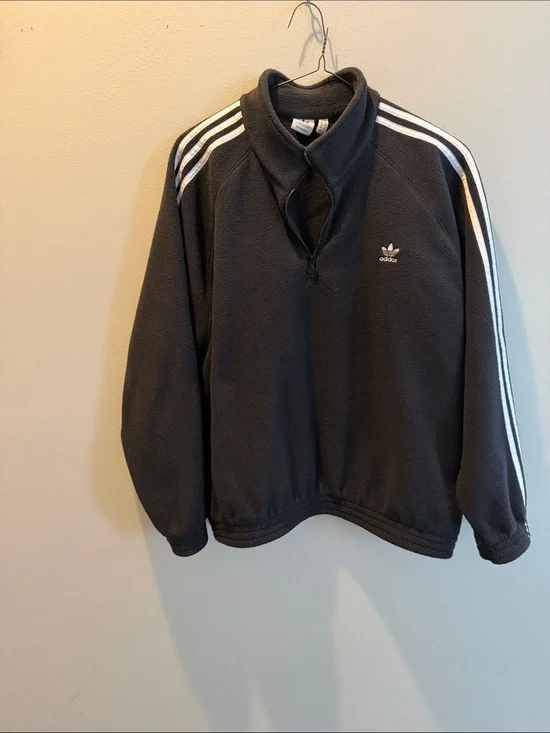 adidas Black Fleece Pullover with White Shoulder Stripes