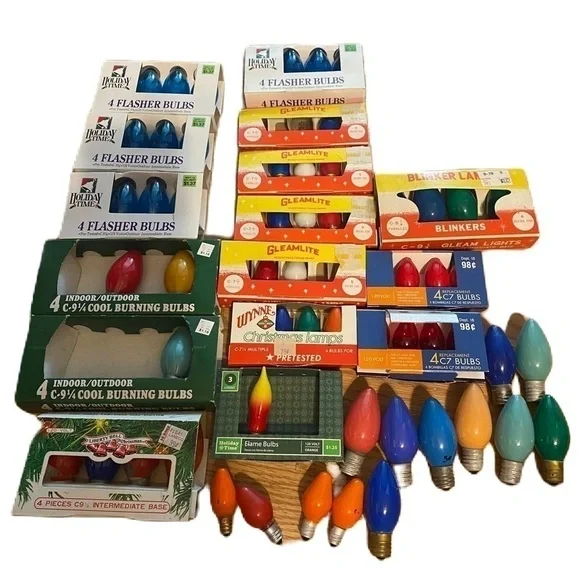 Vintage C 9 1/4 C 7 1/2 C7 Christmas Bulb Lot Flasher Cool Burning Wynne