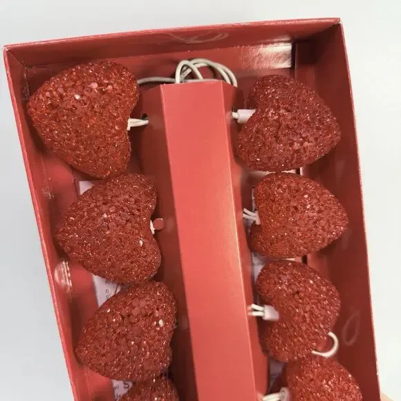 Vtg Red Hearts Garland String Lights 10Melted Plastic Popcorn 2