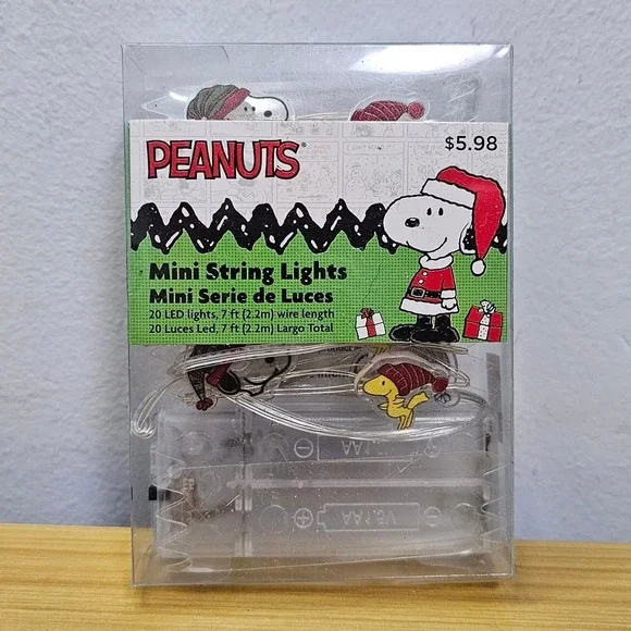 Peanuts Snoopy & Woodstock Mini String Lights 20 LED 7 Ft Indoor Holiday Decor