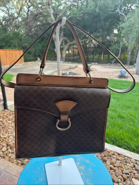 Celine Dark Brown Macadam Top-Handle Shoulder Bag VINTAGE