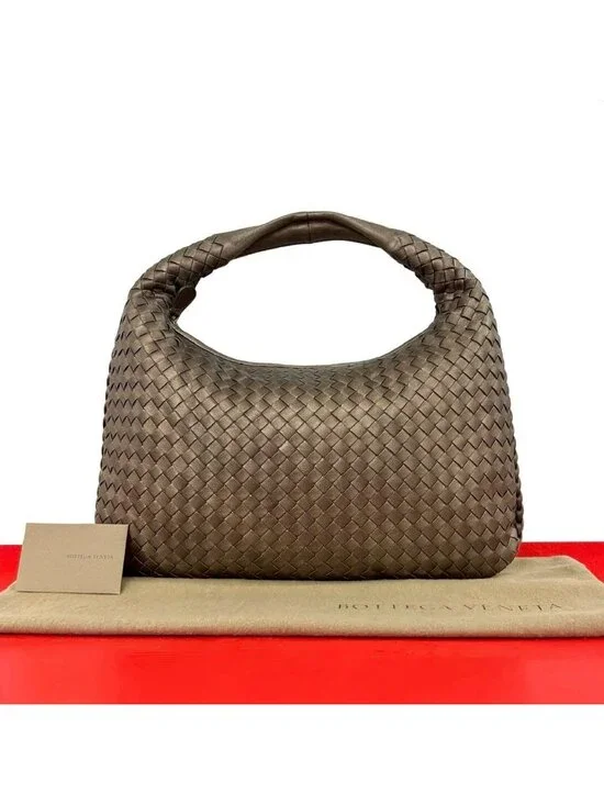 Bottega Veneta Hobo Intrecciato Leather Shoulder Bag Brown