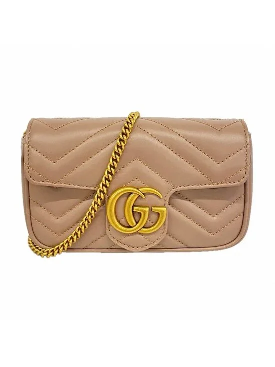 Gucci Shoulder Bag GG Marmont Leather Brown Gold