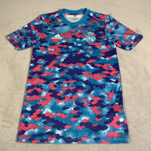 Real Madrid Jersey Mens XS Multi Color Soccer Adidas AEROREADY Pre Match Blue