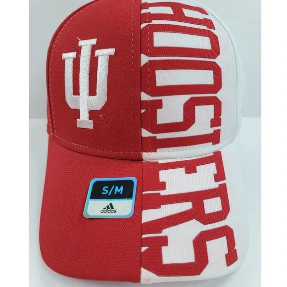 Adidas‎ Indiana Hoosiers Hat Mens S/M Red Split Two Tone IU Stretch Fit Cap NCAA