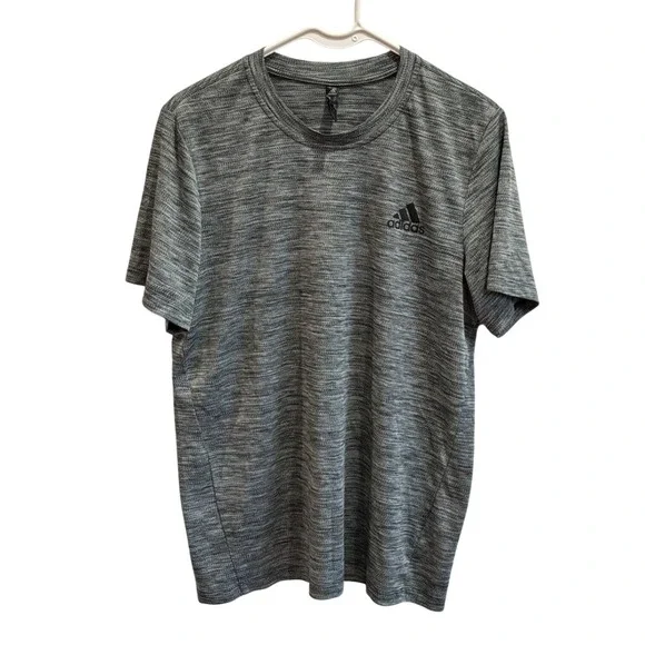 Adidas Mens Space Dye Performance T-Shirt Grey Black Athletic Gym Top Size M