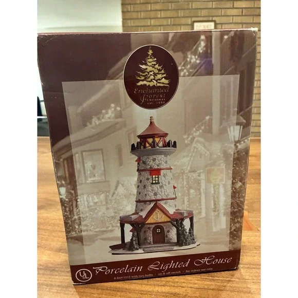 The Enchanted Forest Christmas Village Lighthouse Porcelain Lighted House