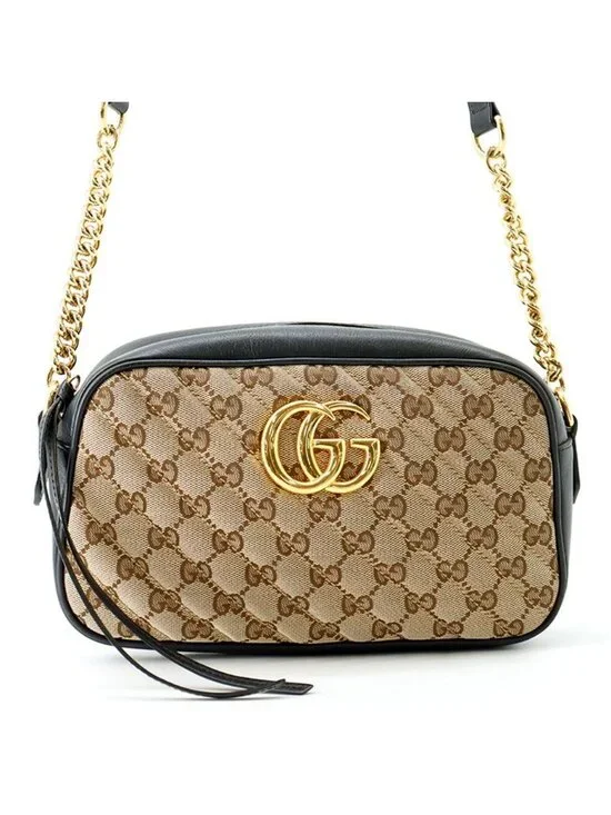 Gucci Shoulder Bag GG Marmont Canvas Leather Black
