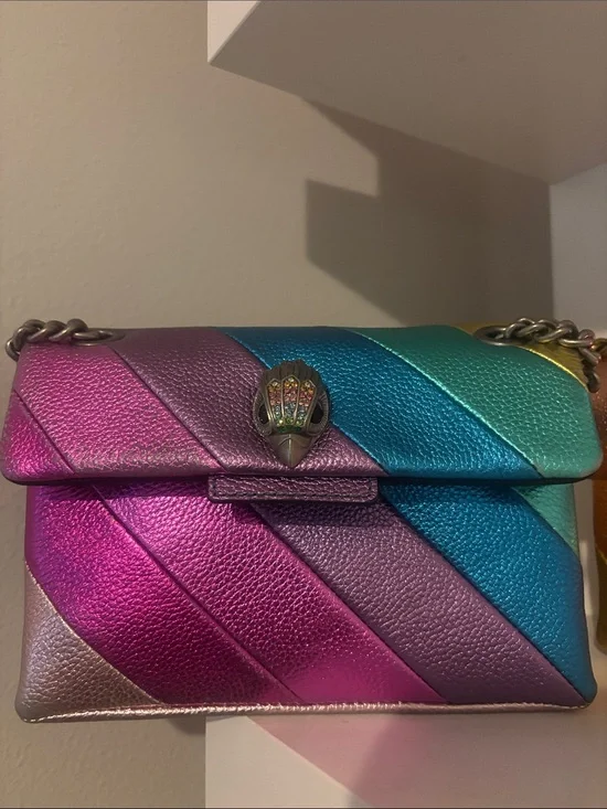 Kurt Geiger Metallic Rainbow Leather Shoulder Bag in Pink, Purple, Blue, Green