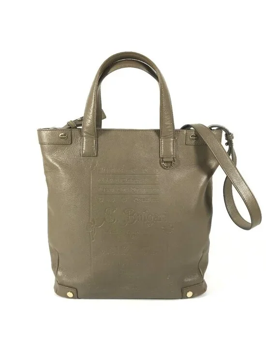 Bvlgari Shoulder Bag Sbulgari Logo Leather Gray