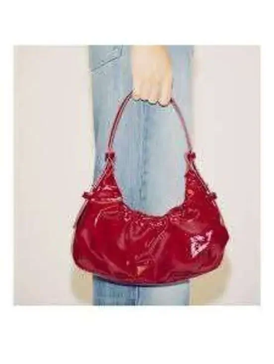 Zara Ruched Scrunched Red Patent Faux Leather Shoulder Bag