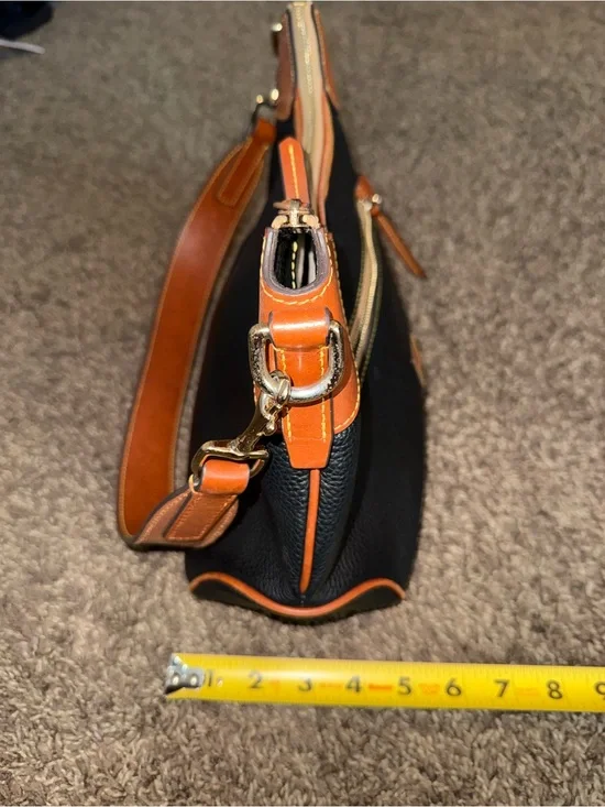 Dooney & Bourke Pebble Grain Black Shoulder Bag with Tan Trim