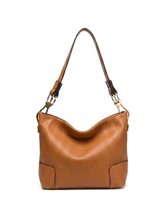 Montana West Tan Leather Shoulder Bag with Gold Hardware