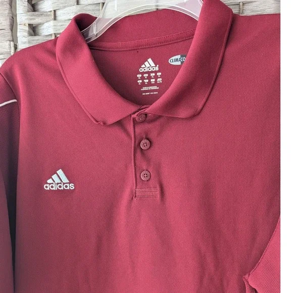 Adidas Polo Shirt Maroon ClimaCool Short Sleeve Mens Sz XL Performance Athletic