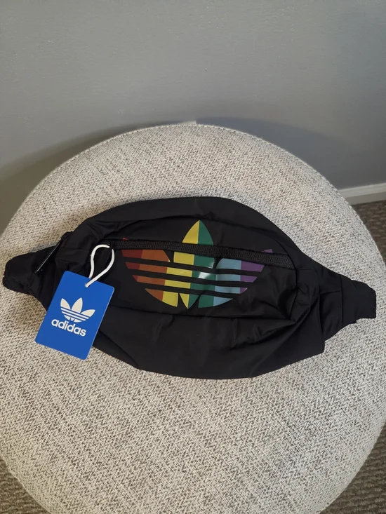 adidas Black Waist Pack with Rainbow Trefoil