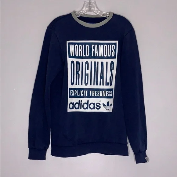Vintage 90s Adidas Originals Crewneck large logo navy white mens small pullover