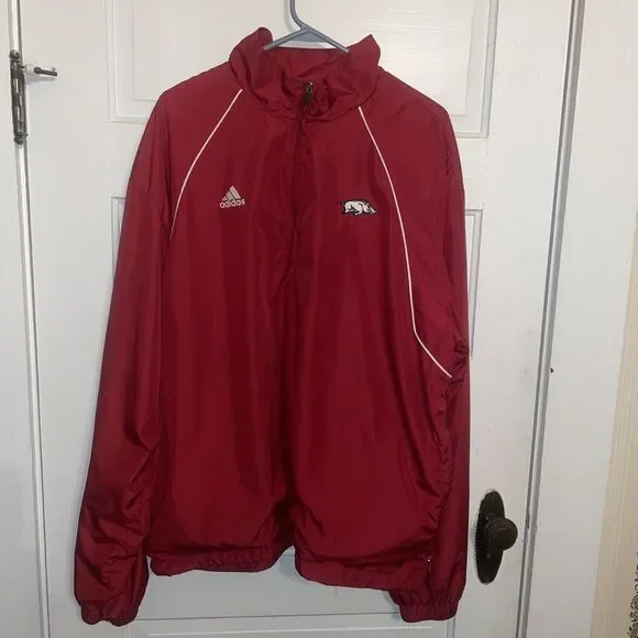 Adidas Windbreaker Jacket Mens 2XL Red‎ Maroon Lighweight Long Sleeve Pullover