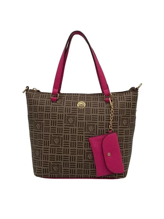 Anne Klein Alex Varsity Tan and Pink Tote Bag