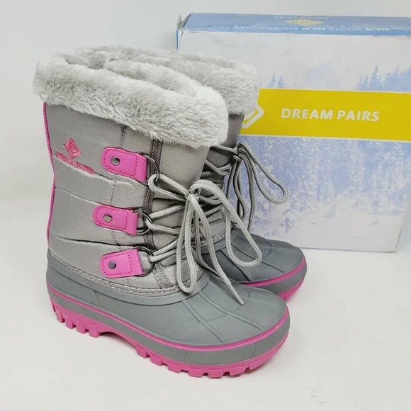 Dream Pairs Girls Ankle Boots Size 1 Winter Boots Grey Pink Forester