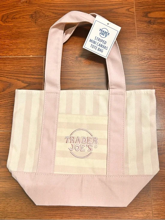 Trader Joe’s Stripe Mini Canvas Tote Bag - Pale Pink