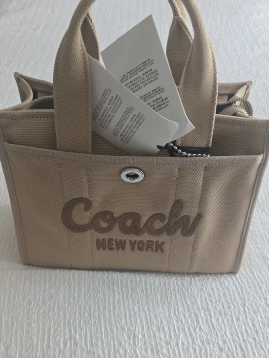 Coach Beige Canvas Mini Tote with Script Logo