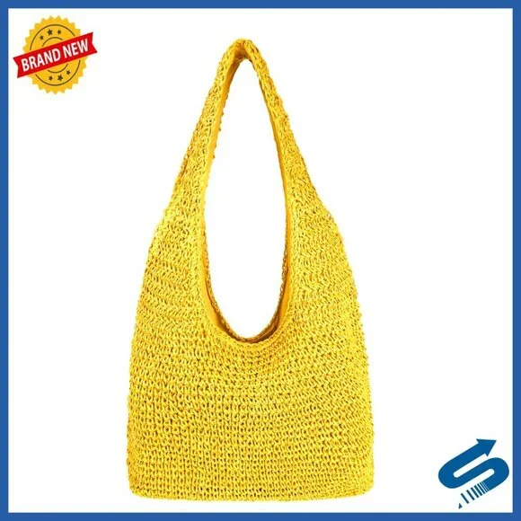 Large Handwoven Straw Tote Bag Boho Chic Summer Beach Hobo Shoulder Purse