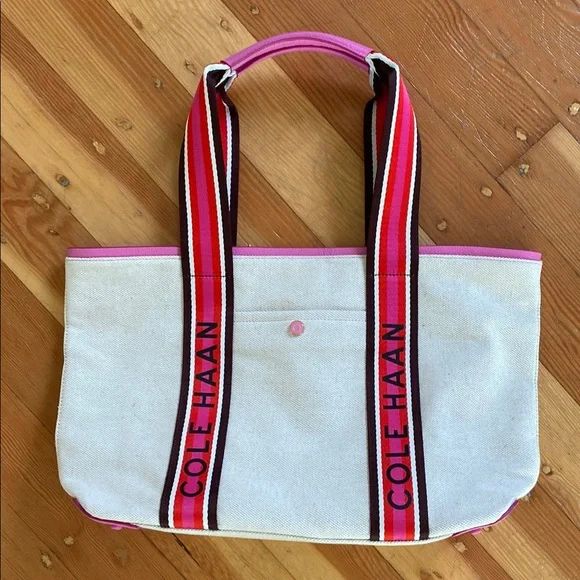Cole Haan‎ Cream and Pink Summer Canvas Tote Bag