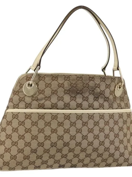 GUCCI GG Canvas Hand Bag Beige Gold 121023 Auth 175393