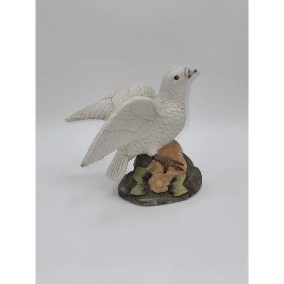 Vintage White Dove Bird Figurine Ceramic Sculpture Nature Woodland Decor