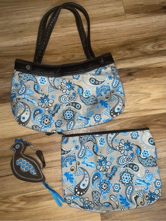 Thirty-One Bag Set‎ of 3 Paisley Floral Brown Blue Purse Travel Y2K Eclectic