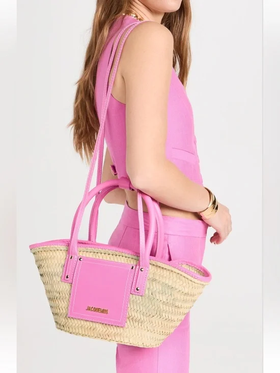 JACQUEMUS Pink Straw Tote Bag