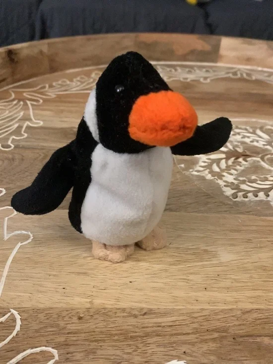 Plush Penguin Bird Toy - Black, White & Orange