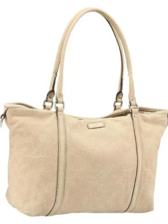 GUCCI GG Canvas Guccissima Tote Bag Leather Beige Gold Auth 174566
