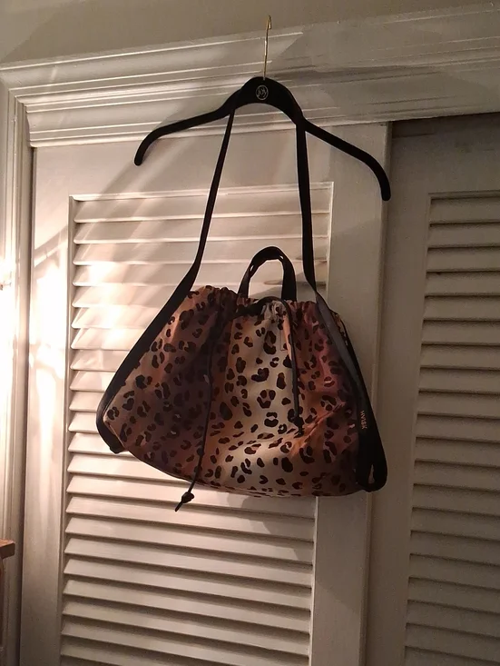 NWOT - Carbon 38 Leopard Print Drawstring Shoulder Bag - Black Trim