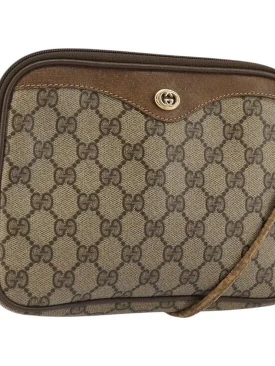 GUCCI GG Supreme Shoulder Bag PVC Beige Gold 97 02 068 Auth 175170