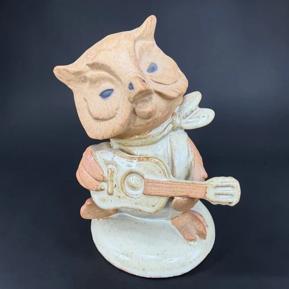 Vintage‎ UC Japan Ceramic Owl Figurine Playing Guitar Whimsical Pottery Decor