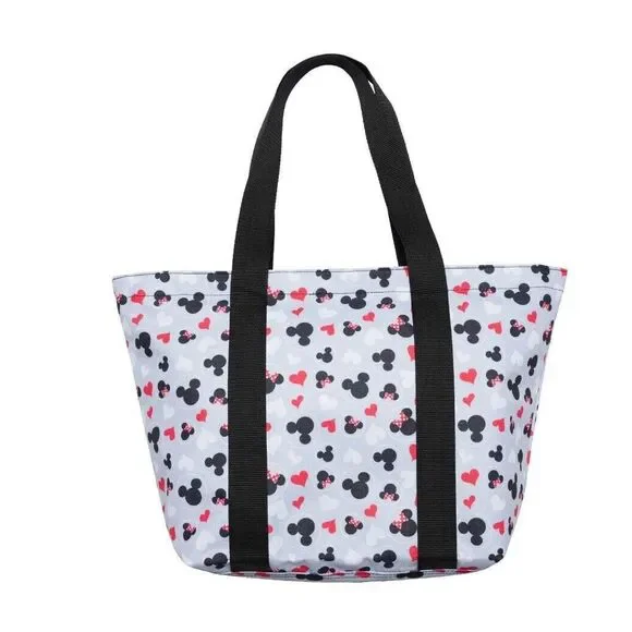 Disney Mickey & Minnie Gray Iconic Print‎ Heart Travel Tote Bag~ Licensed NWT