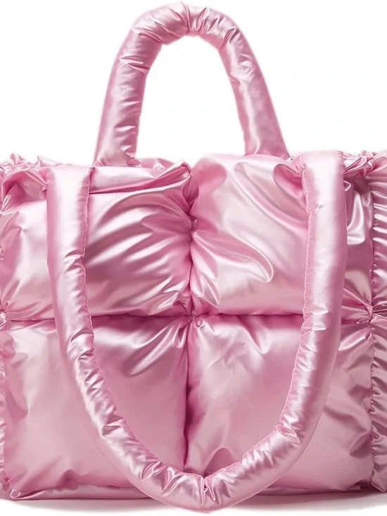 Padded Quilted Tote Bag in Soft Pink