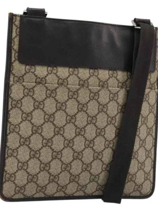 GUCCI GG Canvas Shoulder Bag PVC Beige Silver 27639 Auth yk20236