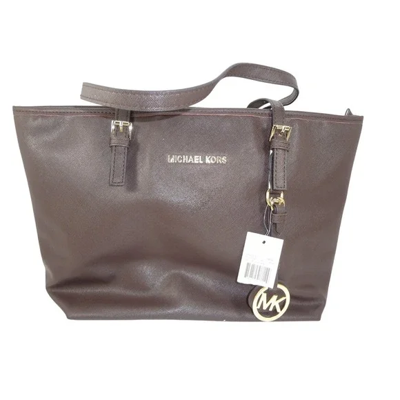 NWT Michael Kors Luxury Tote Charm Gunmetal‎ Saffiano Leather Gold Hardware