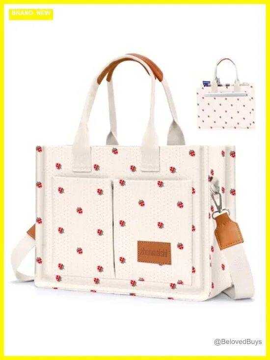 Canvas Tote Bag with Pockets Crossbody Shoulder Handbag Work Travel