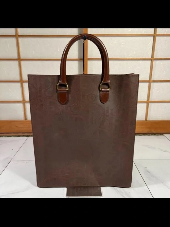 Dior Brown Leather Tote with Dark Brown Handles