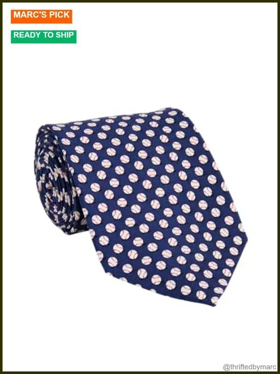 100% Silk Micro Baseball Geo Printed Neck Tie 58 inches Dry Clean Only
