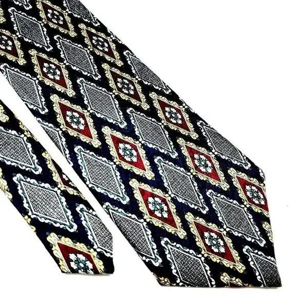 Pierre Cardin Silk Tie‎ Print Blue Geometric Short Wide