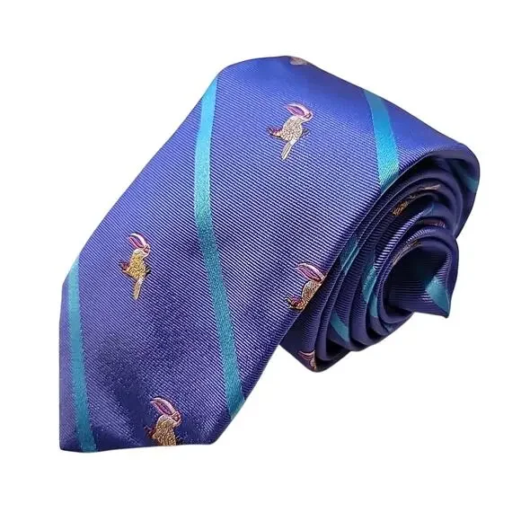 Ted Baker London Silk Neck Tie Mens Repp Purple Embroidered Birds Satin