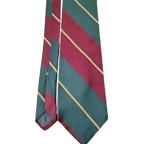 Men's Repp Neck Tie 100% Silk Hathaway Stripe Vtg Dress Formal Green Wine 4