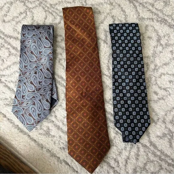 Brooks Brothers Gray and Brown Silk Ties - Paisley and Geometric Patterns